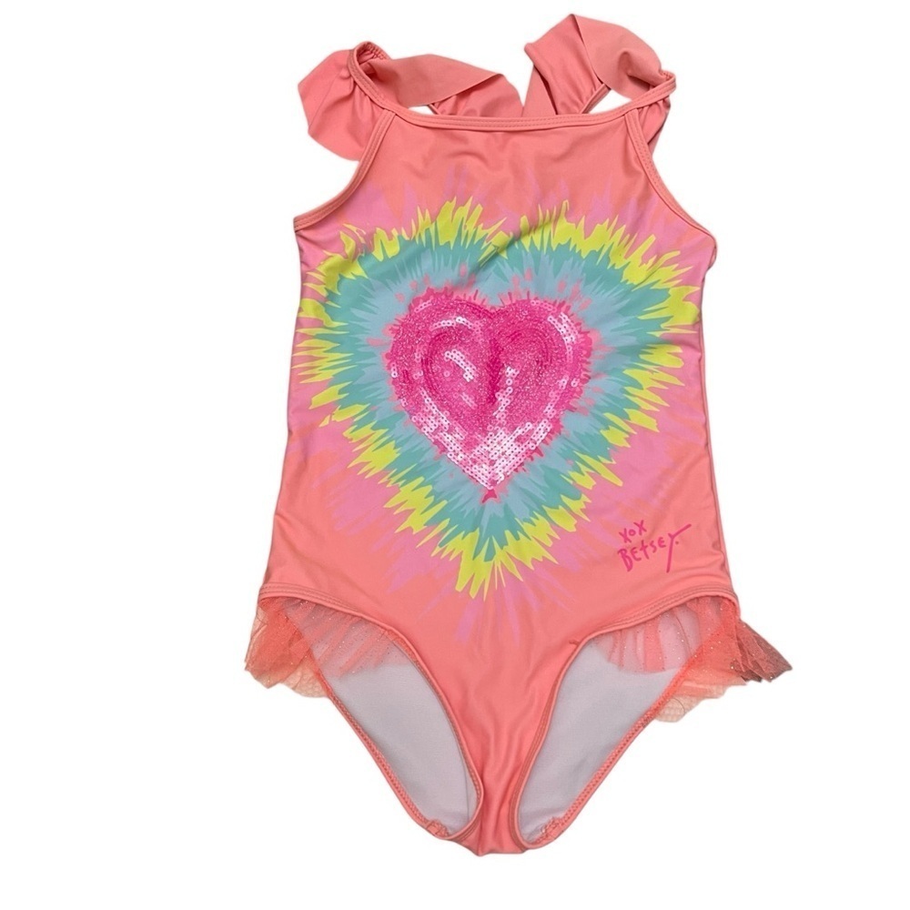 Betsey Johnson|Girls One Piece Swimsuit with Sequin Heart Size 12